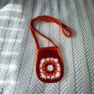 Handmade crocheted orange, red, white phone carrier or stadium purse- new